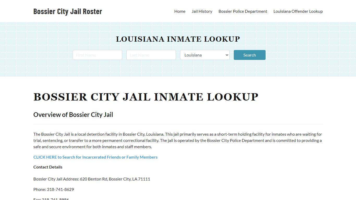 Bossier City Jail, LA Inmate Search, Jail Roster, Bookings